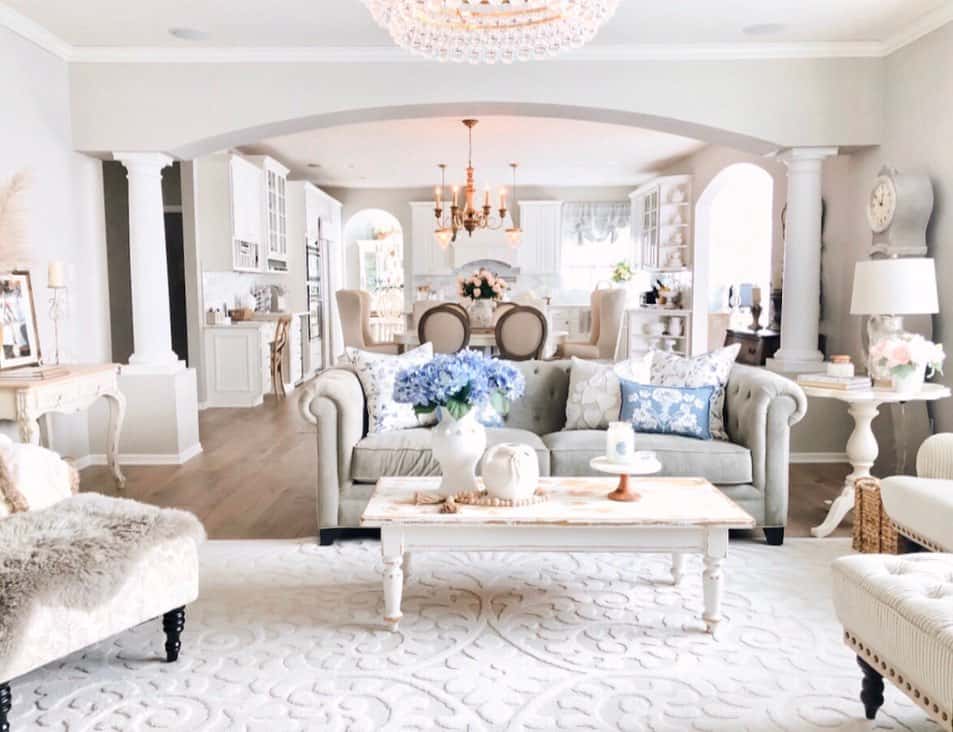 Elegant Cream Living Room With Blue Accents