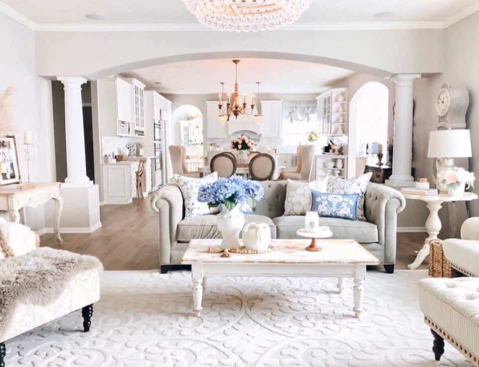 Elegant Cream Living Room With Blue Accents Soul & Lane