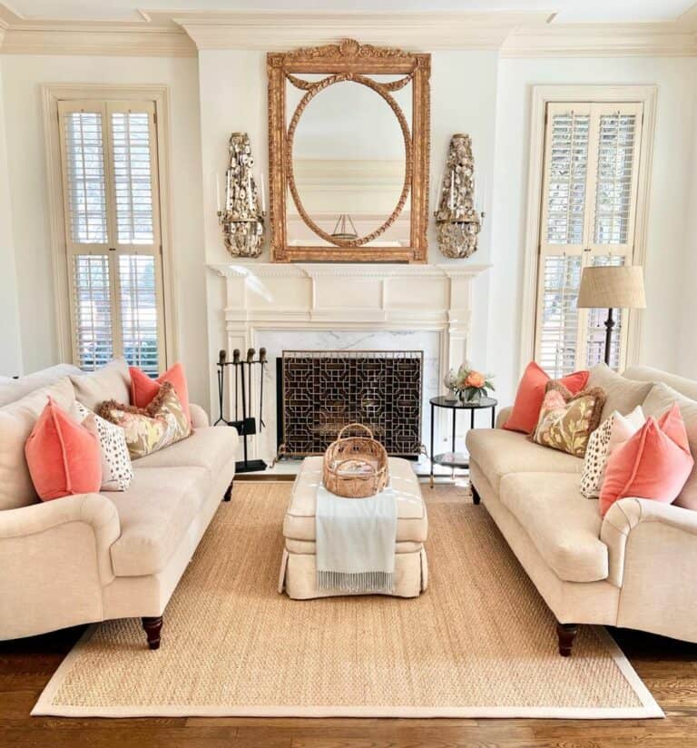 Elegant Golden Mirror Above Fireplace