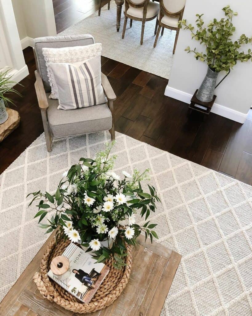 Elegant Living Room With Dark Wood Flooring