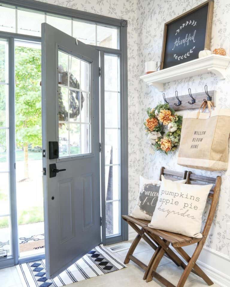 Elegant Rustic Entryway With Floral Walls