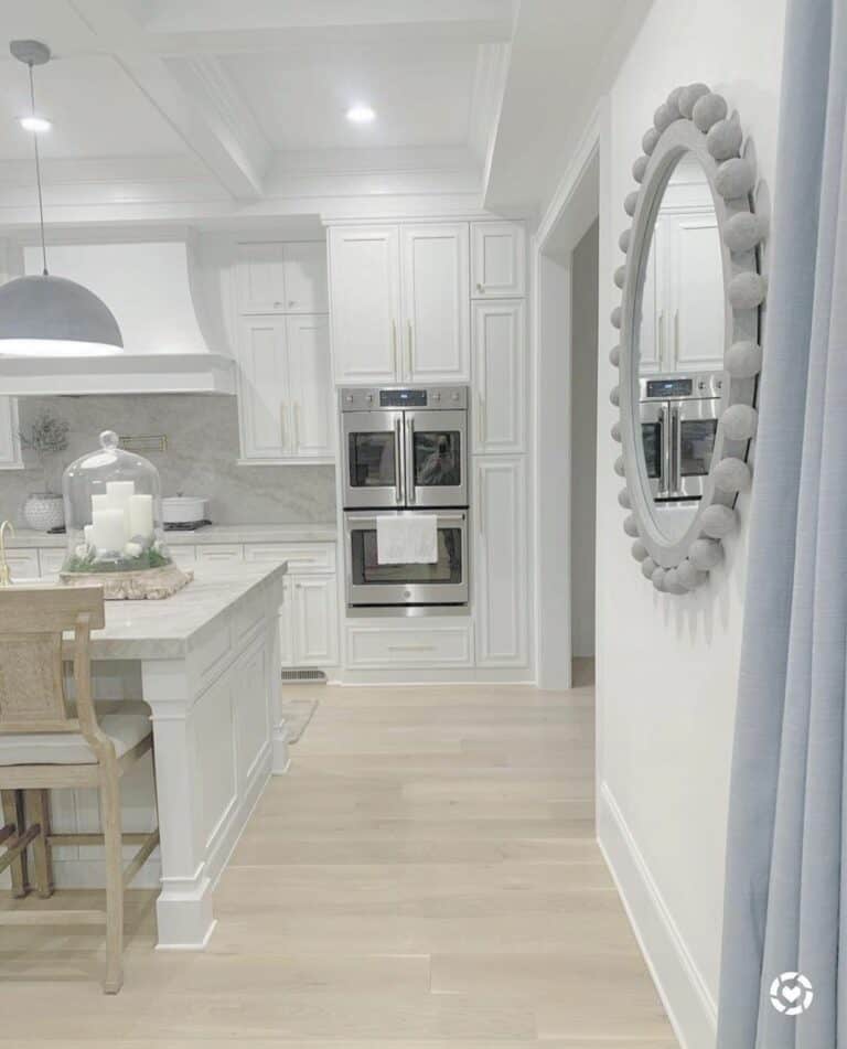 Elegant White Kitchen with Gray Backsplash