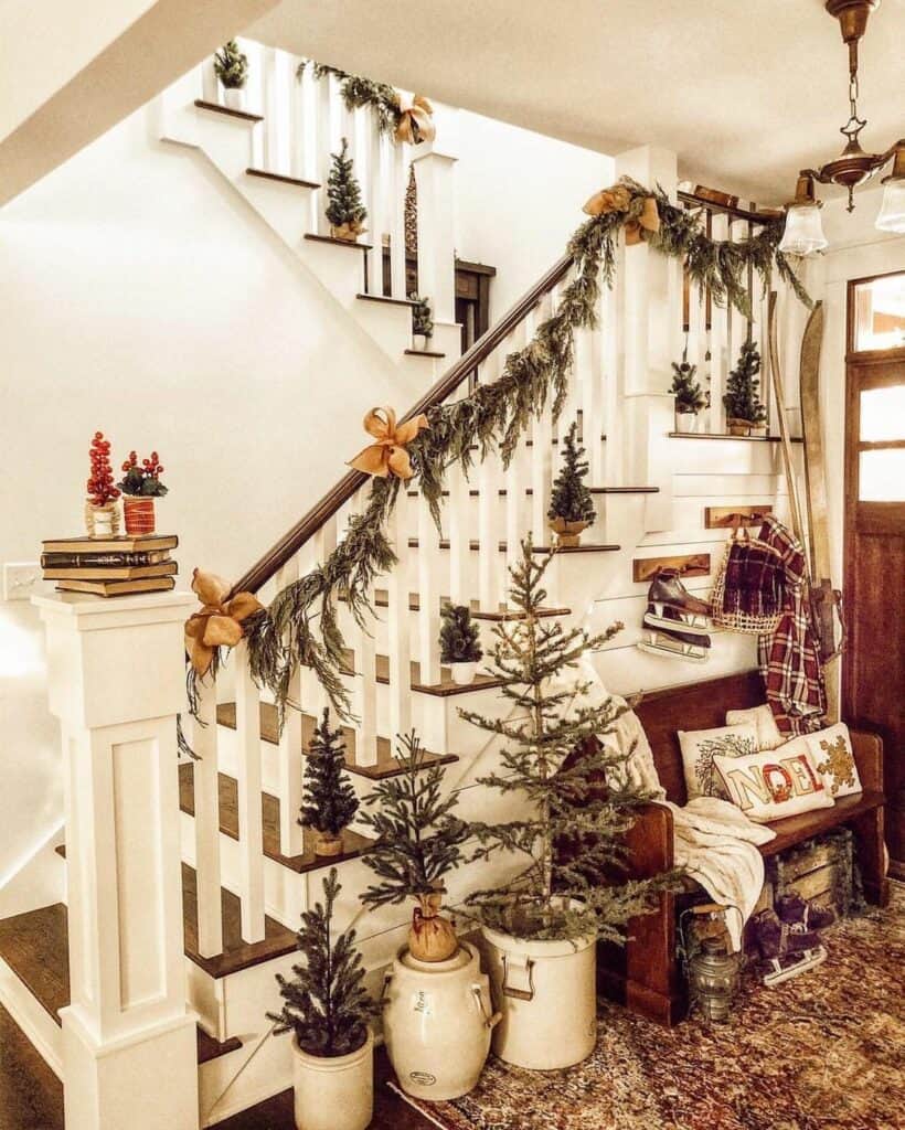 Entryway Staircase with Vintage Christmas Decorations