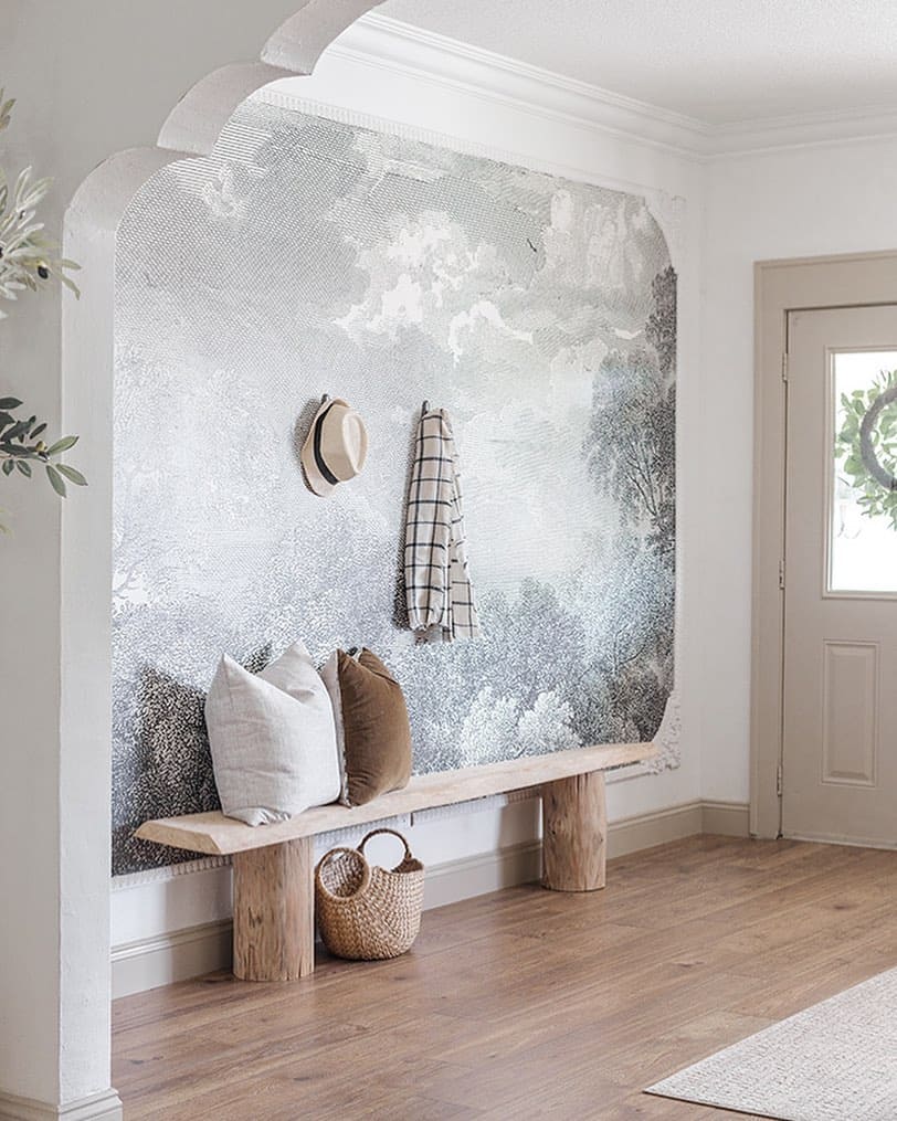 Entryway With Gray Forest Mural Wallpaper