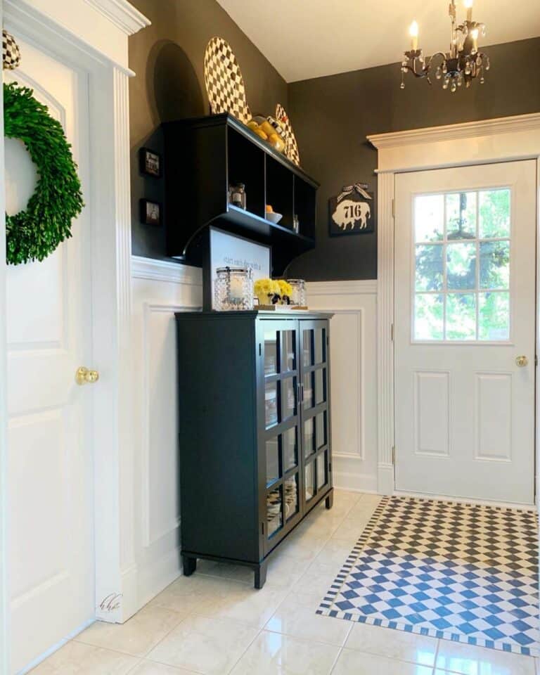 Entryway with Black Glass Front Display Soul & Lane