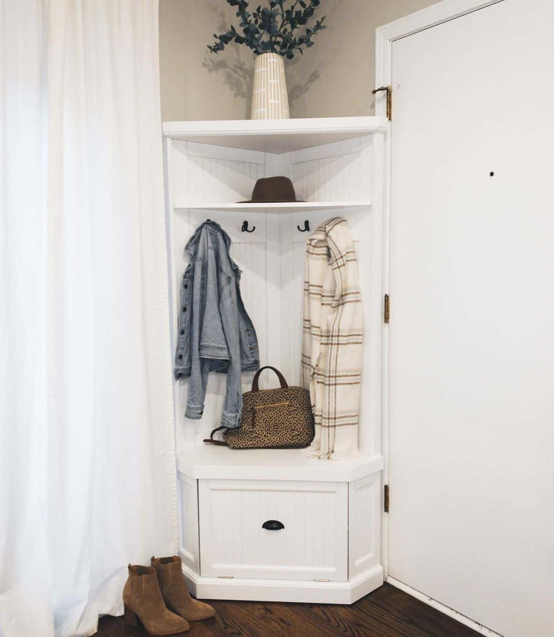 Entryway with White Corner Hall Tree Soul & Lane