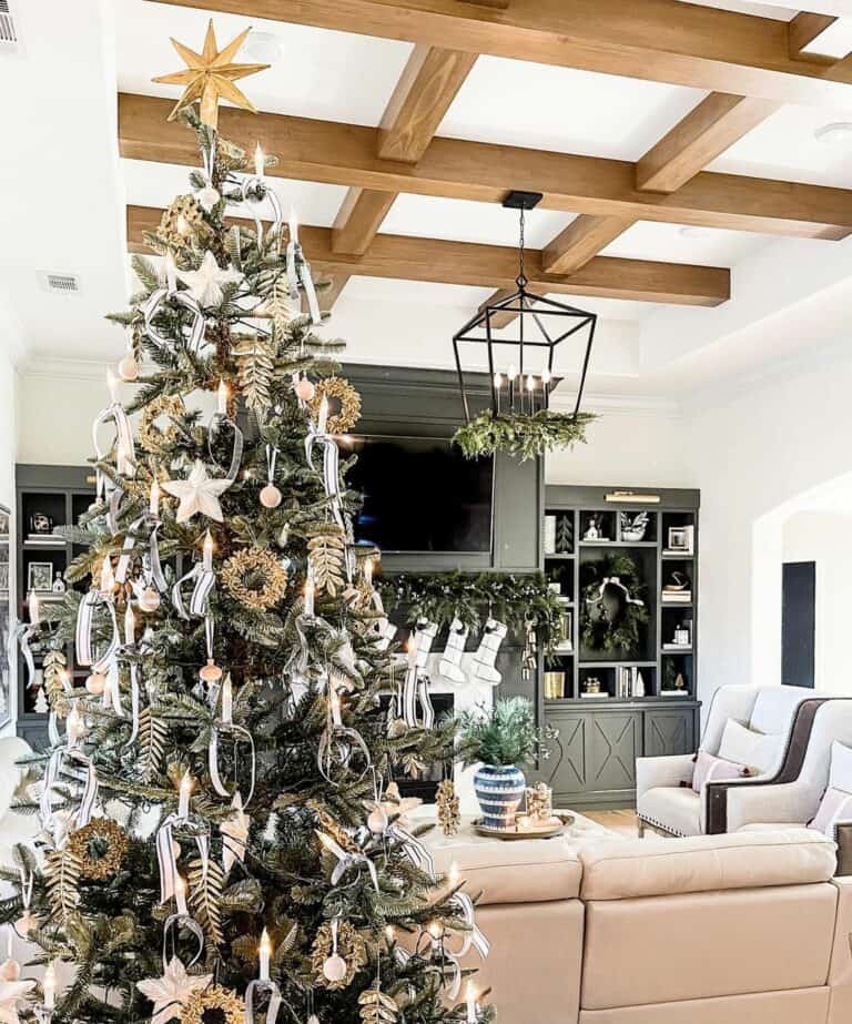 Exposed Wood Ceiling Beams in Living Room