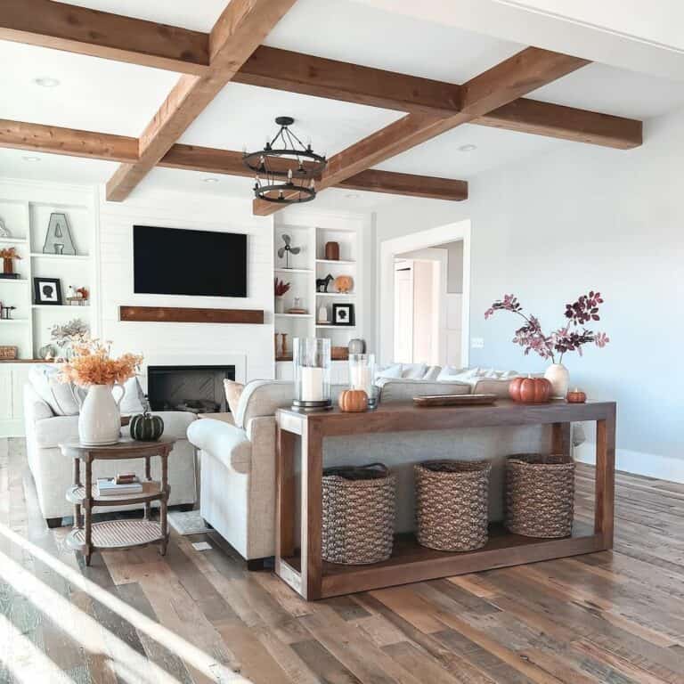 Exposed Wood Living Room Ceiling Beams