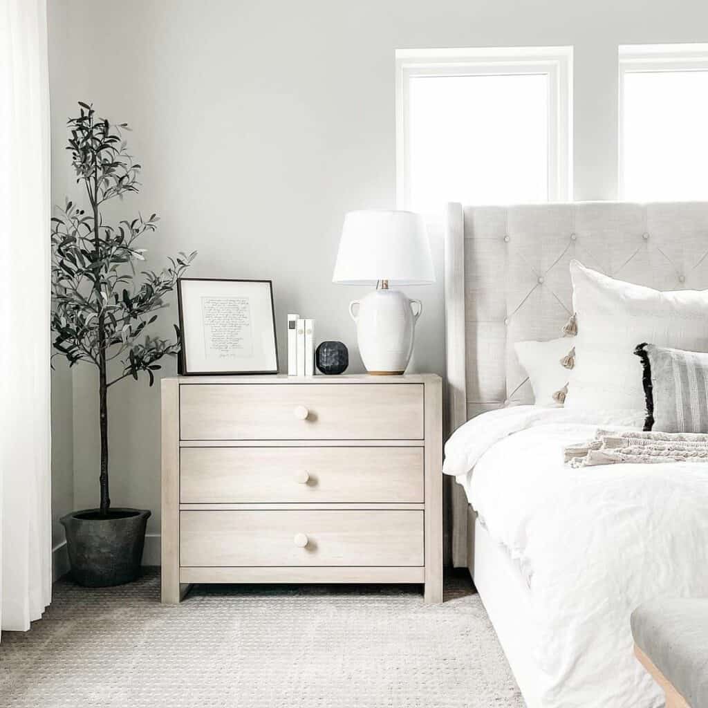 Extra Wide Light Wood Nightstand with Drawers