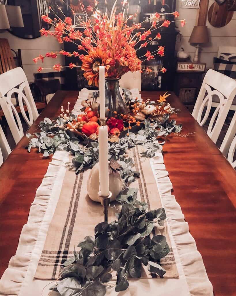Fall Décor Displayed on Stained Wood Table