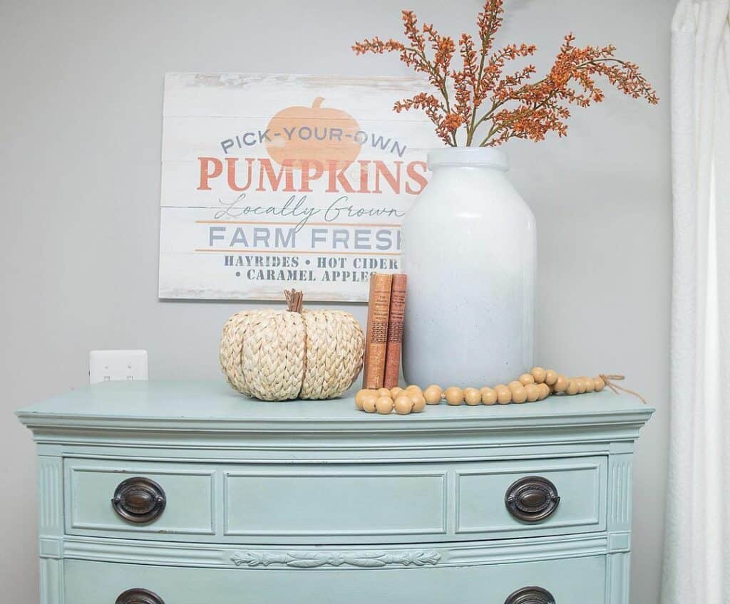 Fall Décor on Light Blue Dresser