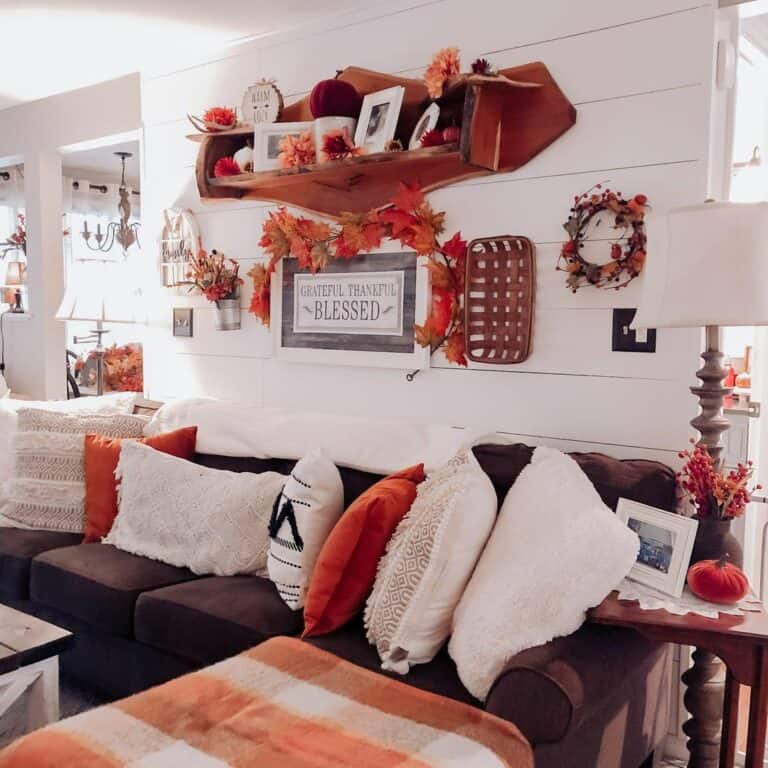 Fall Decor on Shiplap Paneling Wall