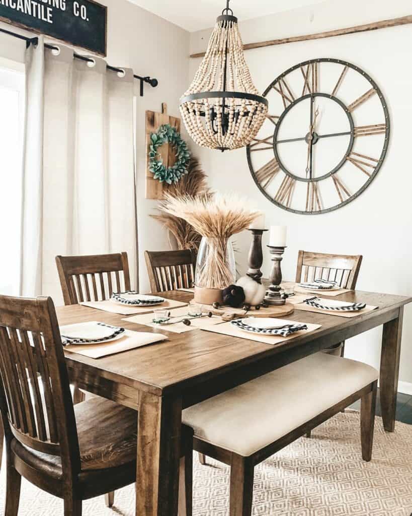 Fall Farmhouse Dining Table with Grassy Centerpiece