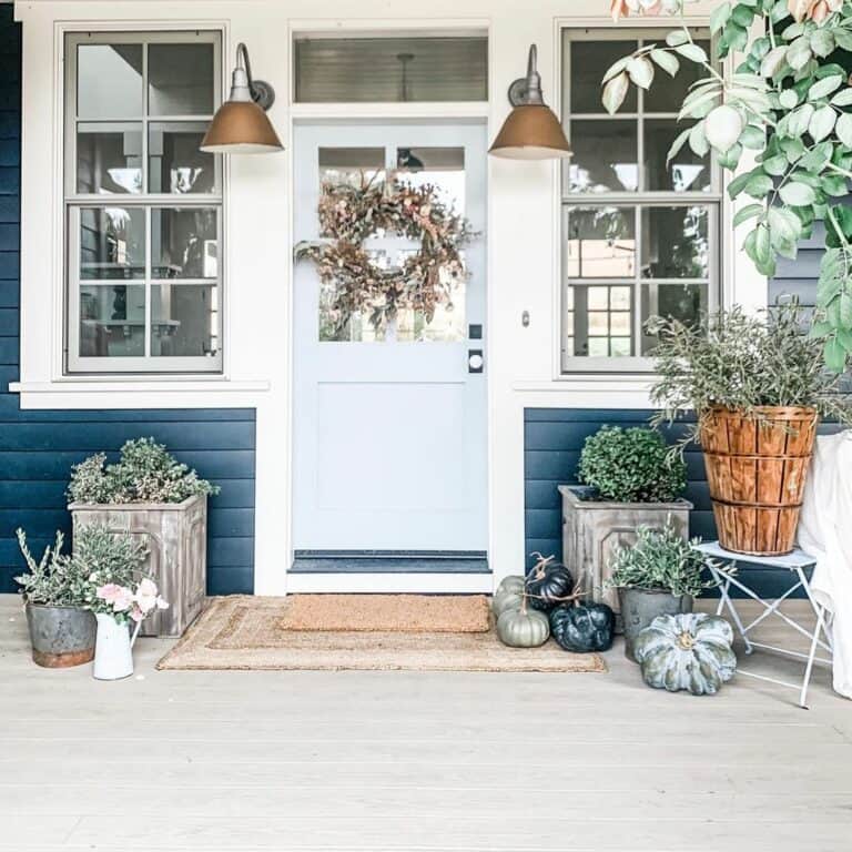 Fall Wreath on a Light Blue Front Door