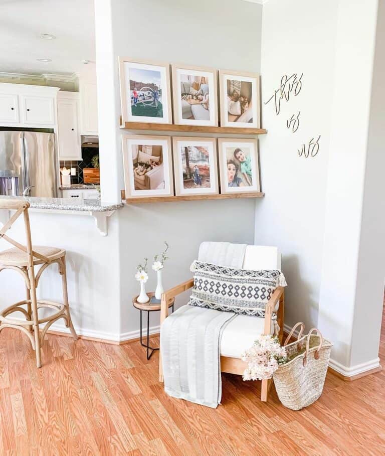 Family Photo Gallery Wall with Rustic Photo Ledges