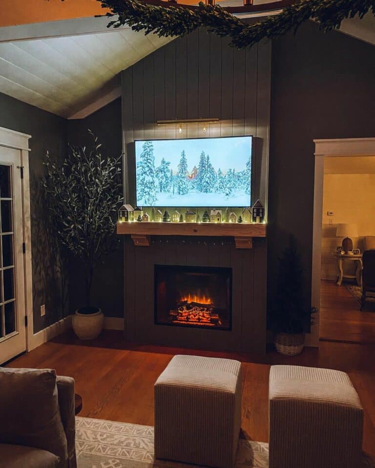 Family Room With Modern Fireplace TV Wall
