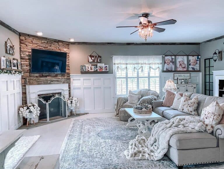 Family Room with White Board and Batten Wainscoting