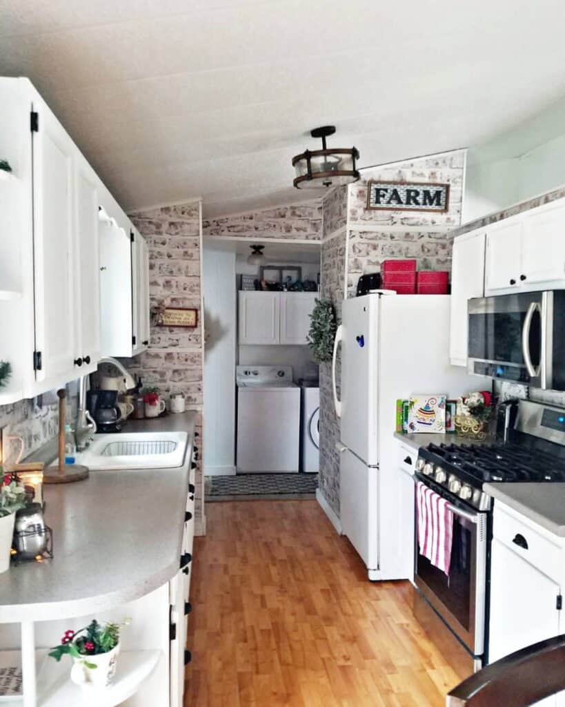 Farm Sign on Brick Kitchen Wallpaper