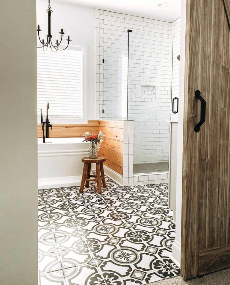 Farmhouse Bathroom with Tile Shower Niche