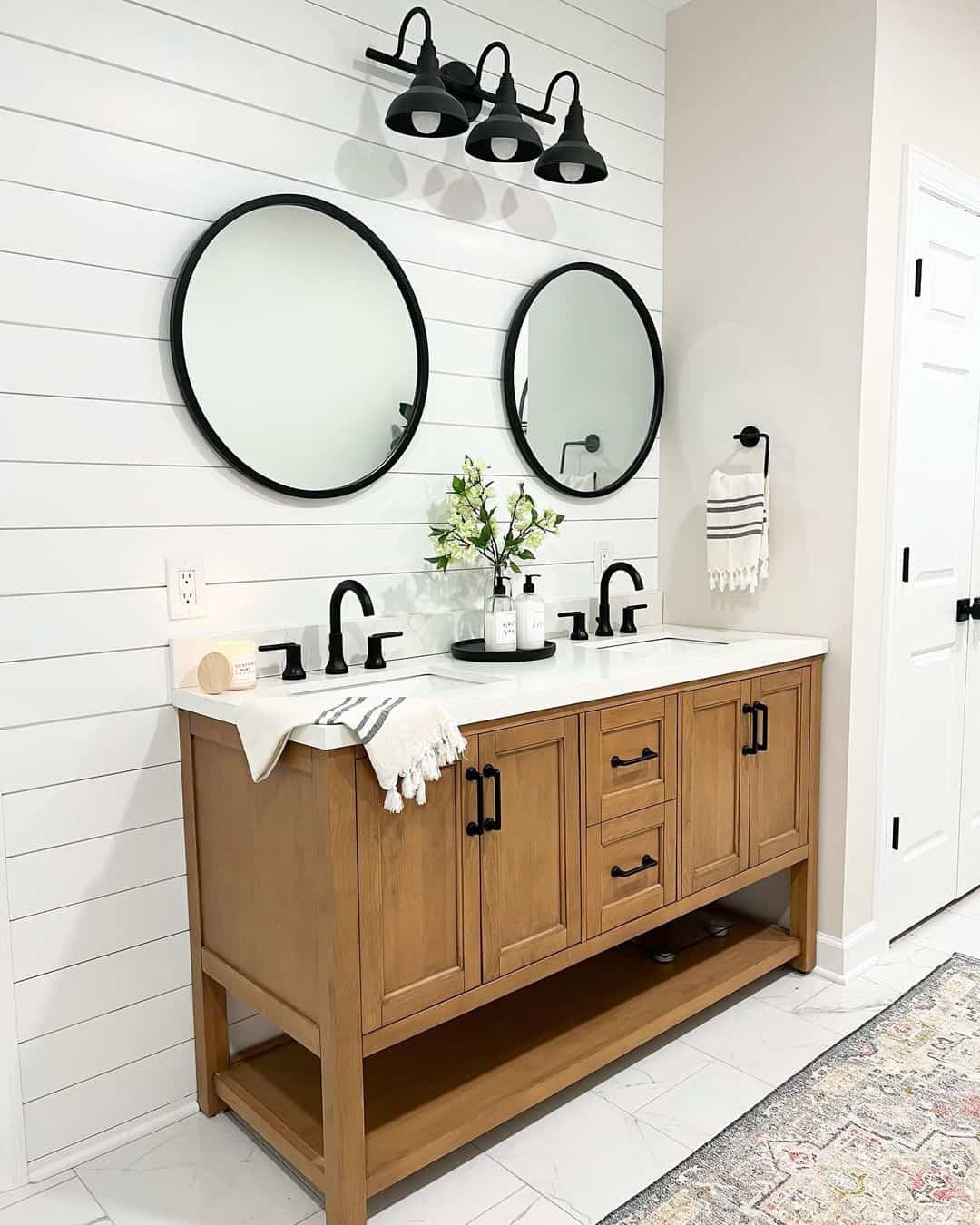Farmhouse Bathroom with Wooden Double Vanity - Soul & Lane