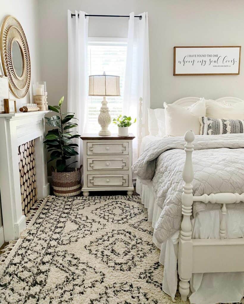 Farmhouse Bedroom with White Mantel