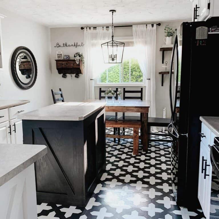 Farmhouse Black and White Kitchen With Mosaic Flooring