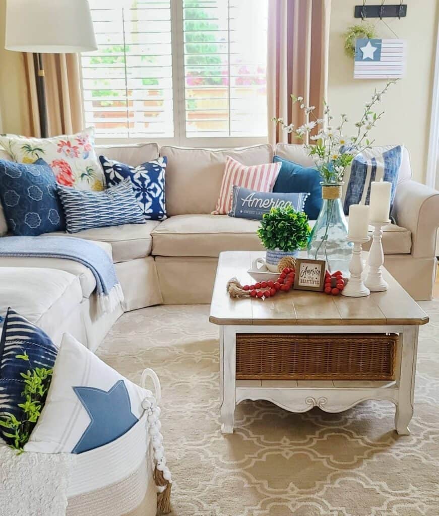 Farmhouse Blue and Cream Living Room