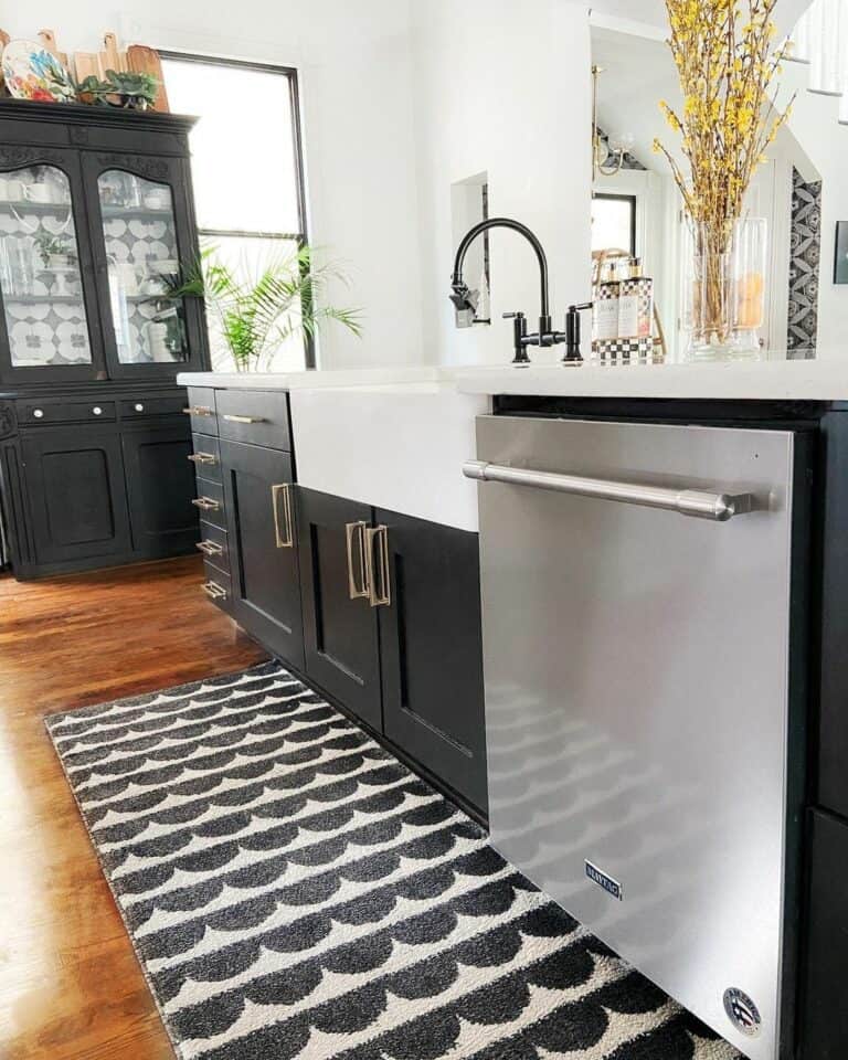 Farmhouse Charm in Black and White Kitchen