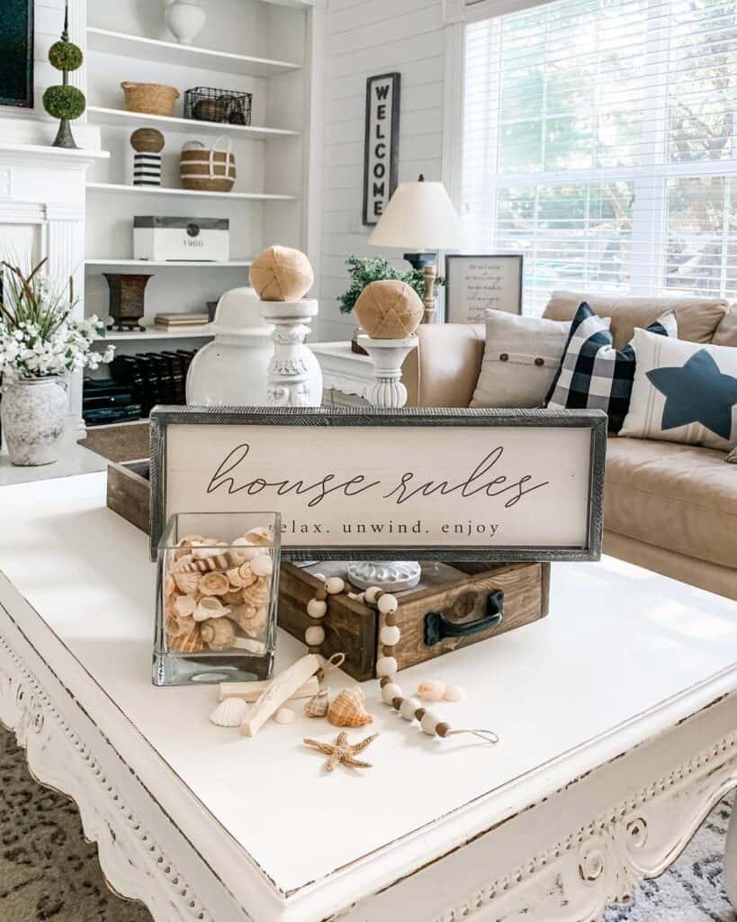 Farmhouse Coastal Décor for White Coffee Table