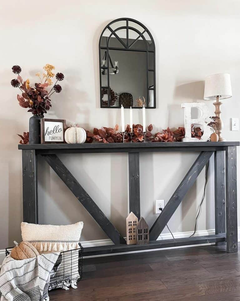 Farmhouse Console Table with Archway Mirror