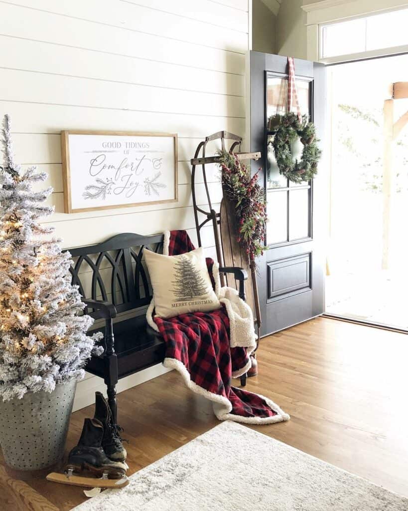 Farmhouse Entryway with Vintage Sled