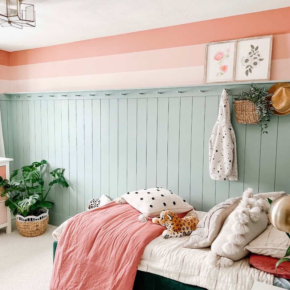 Farmhouse Girl Toddler Bedroom with Vertical Shiplap Walls