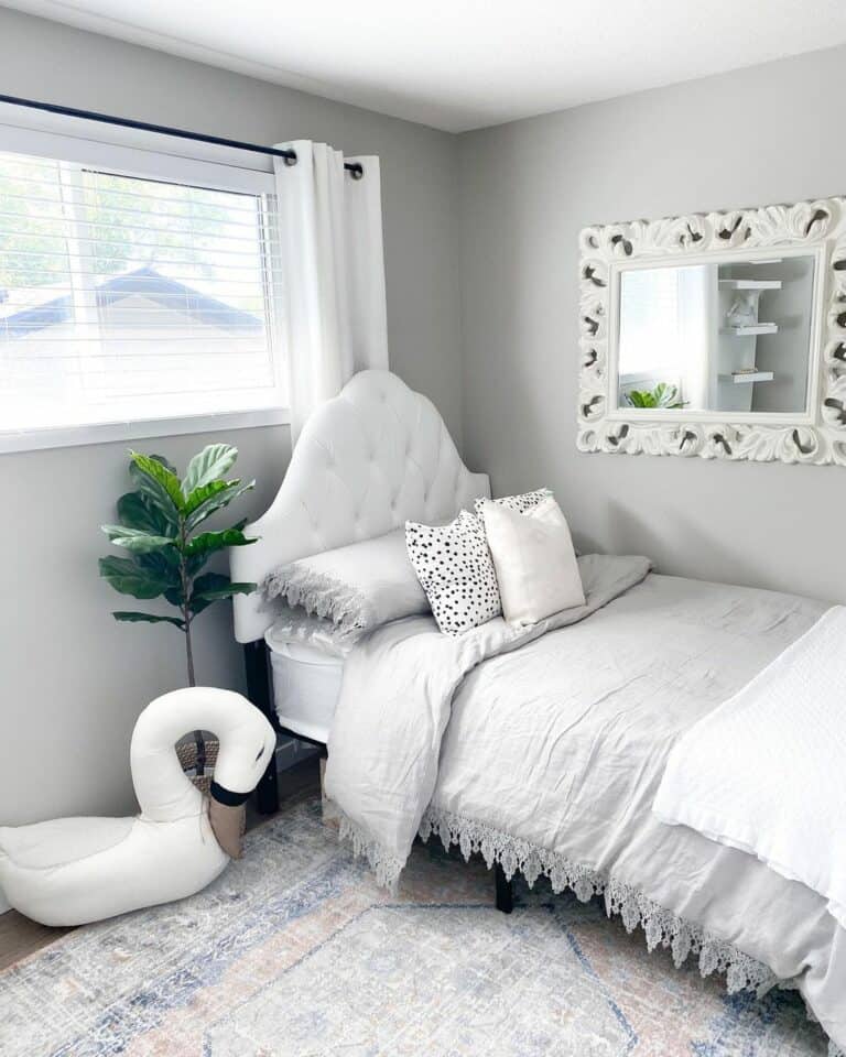 Farmhouse Gray and White Toddler Girl Bedroom