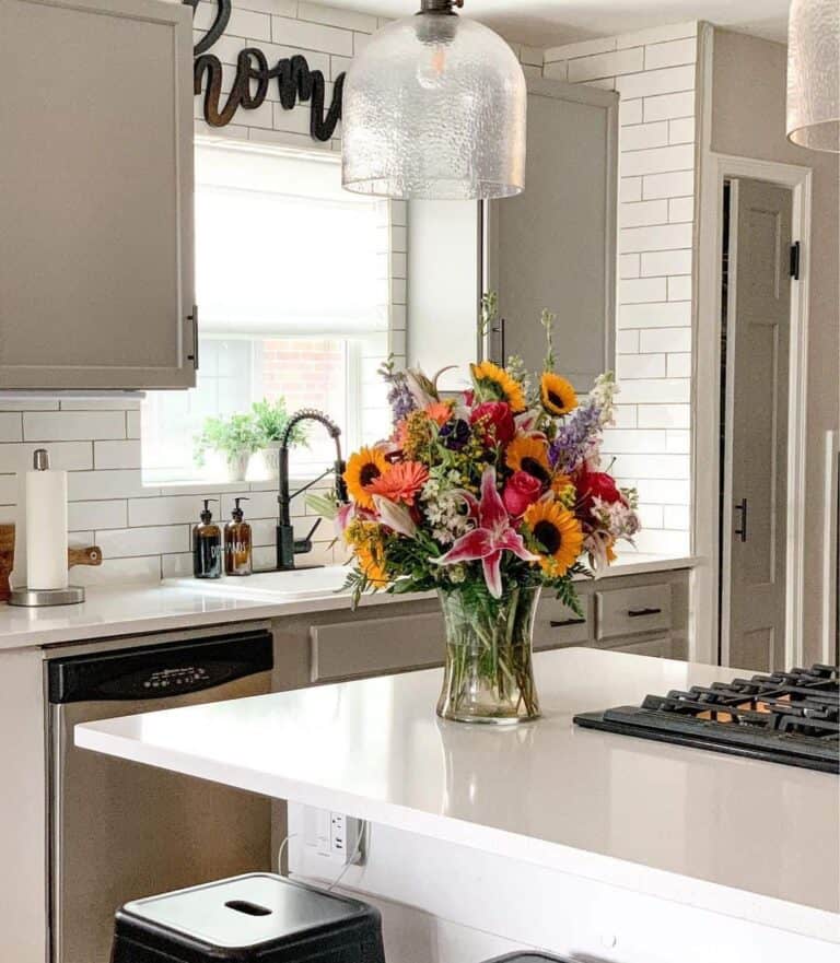 Farmhouse Grey Cabinets with White Countertop