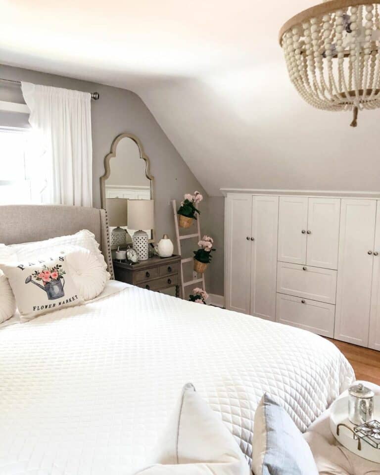 Farmhouse Grey and White Bedroom with Storage