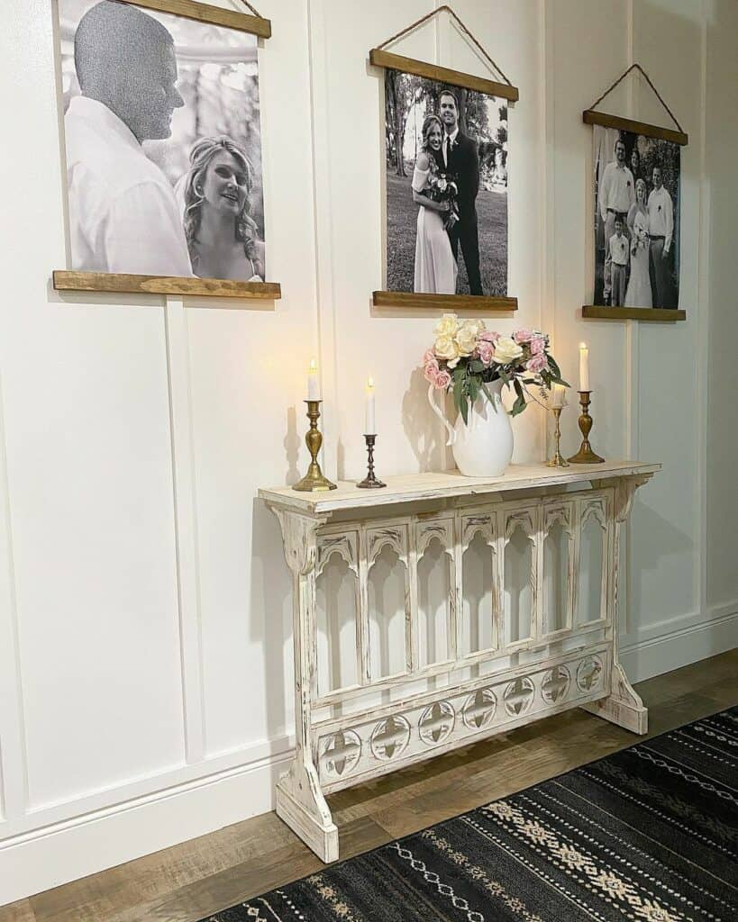 Farmhouse Hallway Table with Black and White Photos