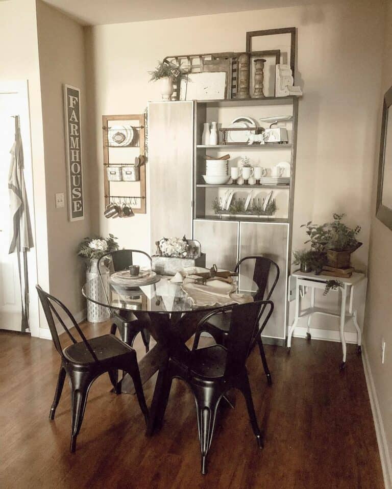 Farmhouse Kitchen Corner With Glass Table
