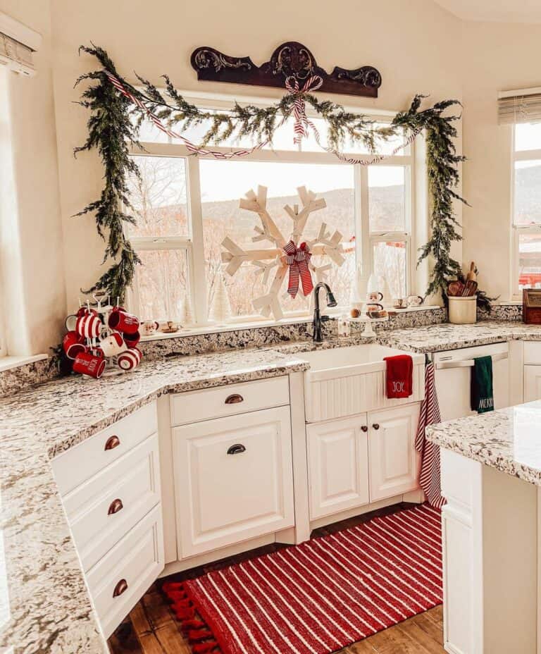 Farmhouse Kitchen Snowflake and Garland Winter Decorations