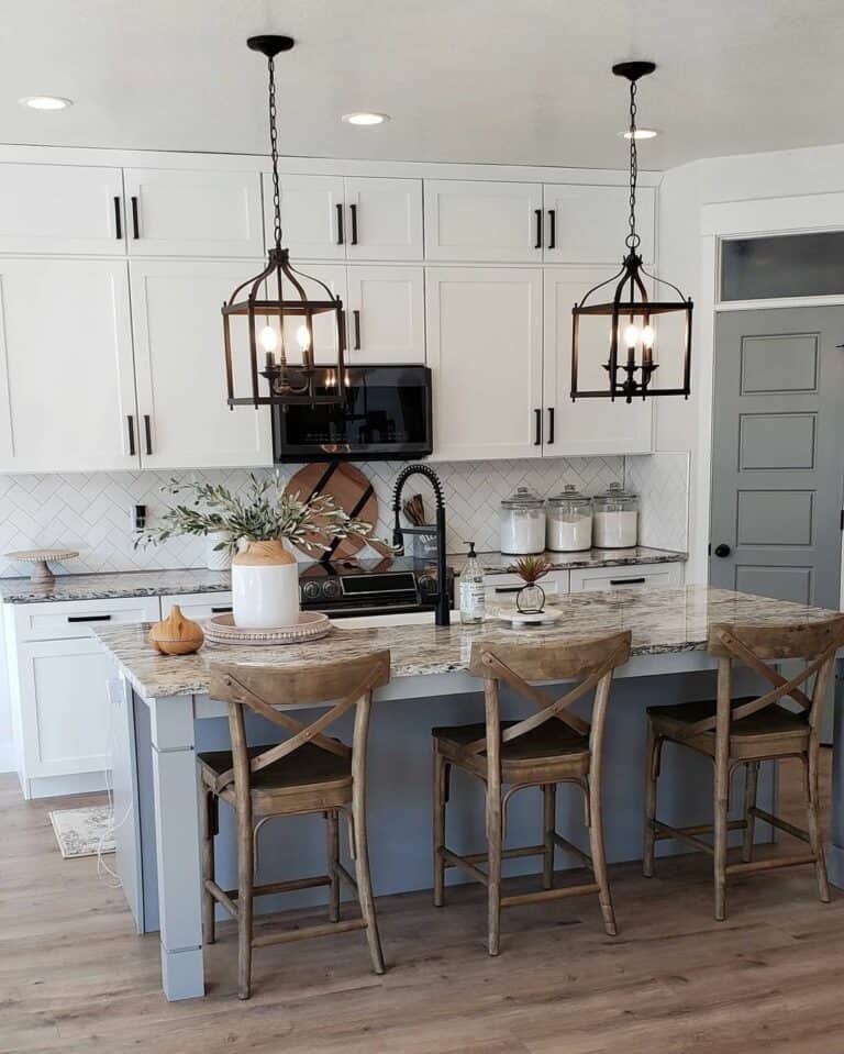 Farmhouse Kitchen With Brown Counters and Black Hardware Ideas
