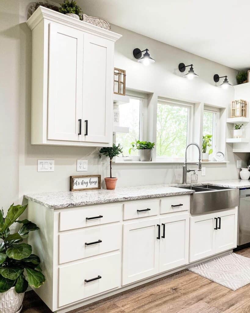 Farmhouse Kitchen with No Backsplash on Window Wall