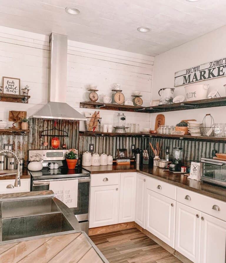 Farmhouse Kitchen with White Full Overlay Cabinet Doors