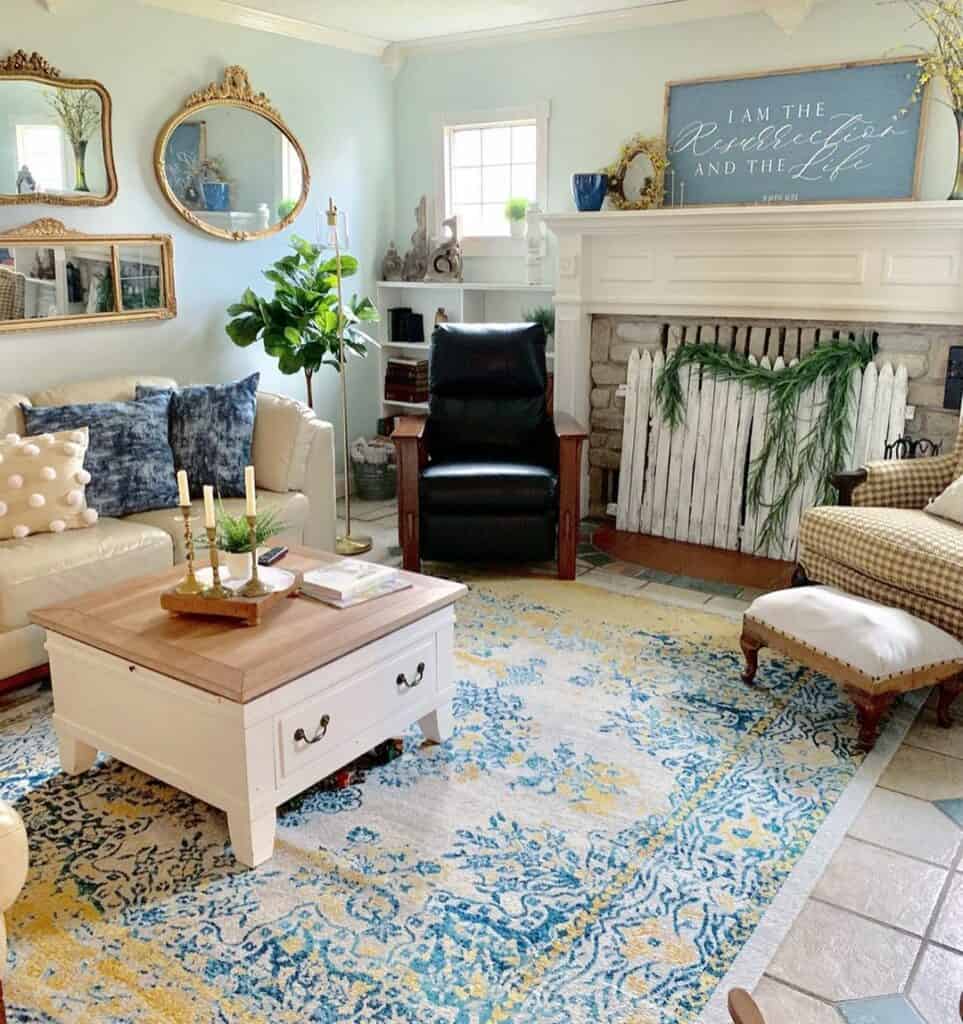 Farmhouse Living Room With Show-stealing Rug