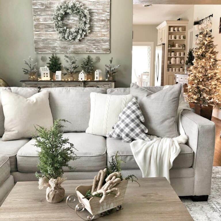 Farmhouse Living Room with Black and White Plaid Christmas Accent Décor