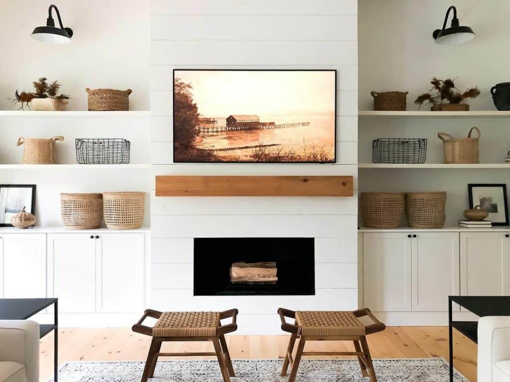 Farmhouse Living Room with Shiplap TV Wall