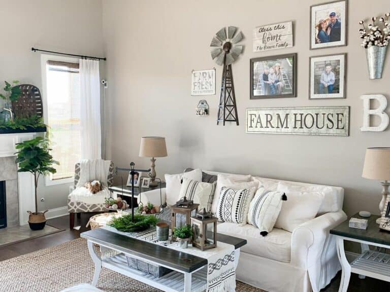 Farmhouse Living Room with White Couch