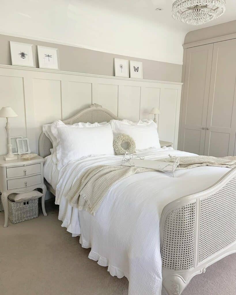 Farmhouse White and Grey Bedroom Décor with Board and Batten Wall