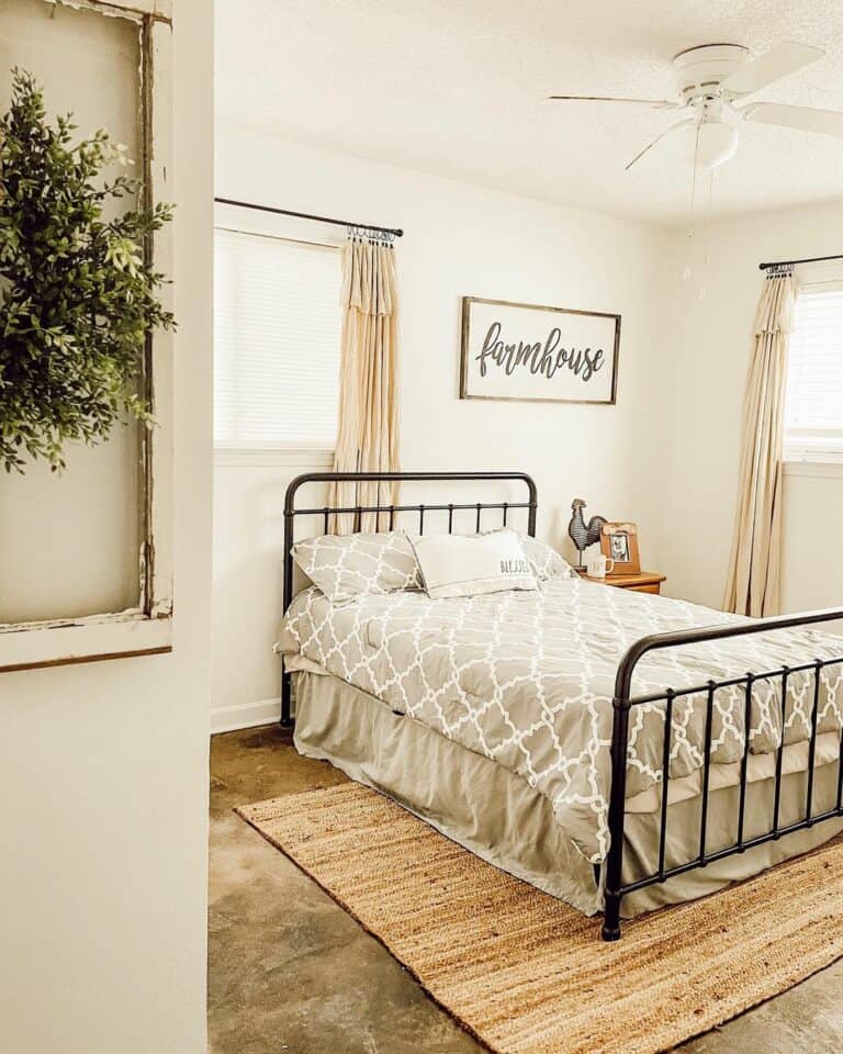 Farmhouse-styled Guest Bedroom in Brown and White