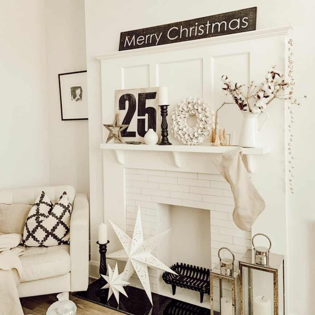 Festive White Brick Faux Fireplace