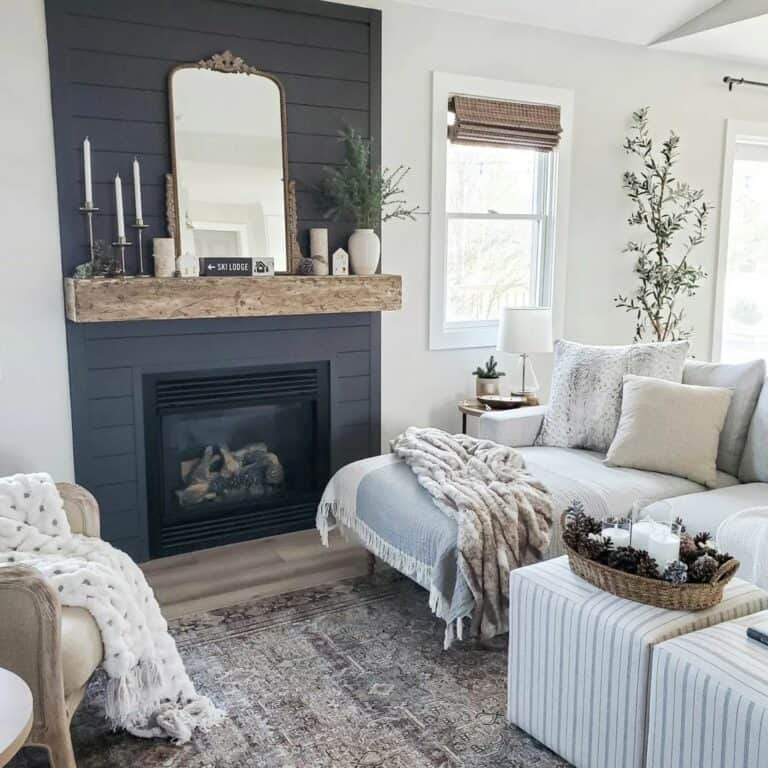 Fireplace Sitting Area with Gray Shiplap
