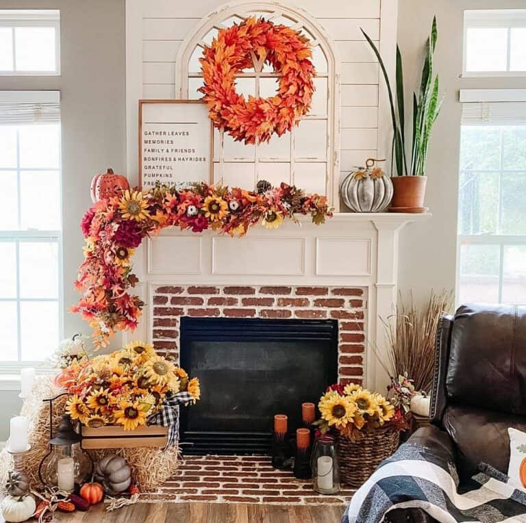 Floral Autumn Garland for White Fireplace Mantel